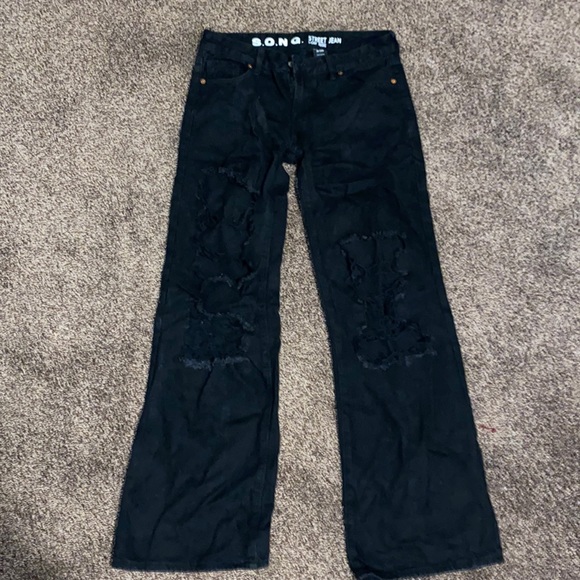 Black Distressed Lowrise Street Jeans - Picture 1 of 2